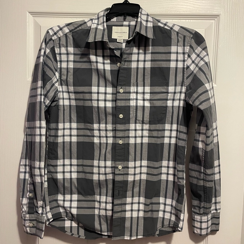American Eagle Outfitters Gray Plaid Men's Shirt